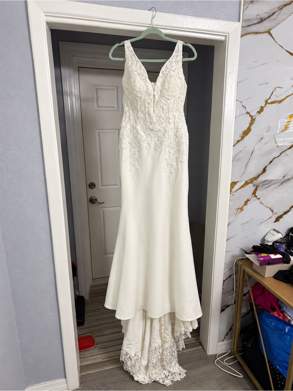 Ivory Lace Bodice V-Neck Wedding Dress